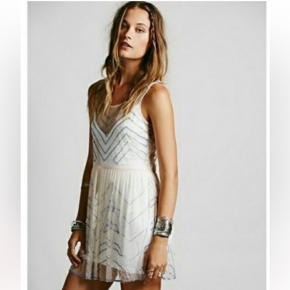 Free People sheer beaded mini dress